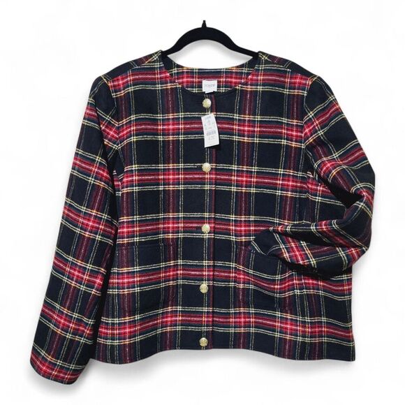 J. Crew Womens Tartan Plaid Wool Jacket Plus 24 3X New - Round Neck- Holidays - Picture 4 of 11